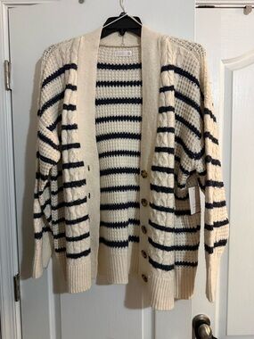NWT Lauren Conrad Cream & Navy Striped Button-Up Cardigan, size XXL
